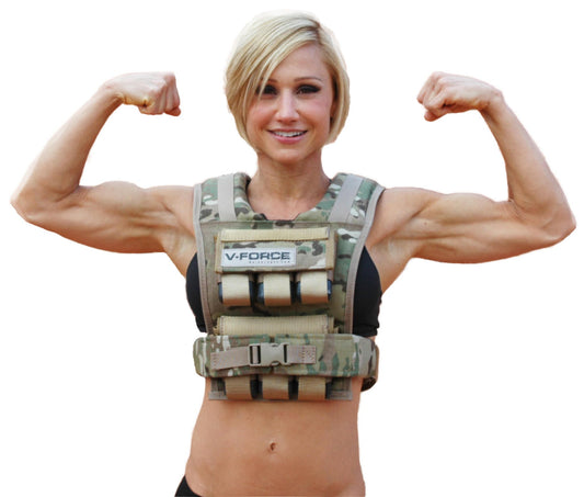 Jamie Eason wearing a legacy full camo weight vest