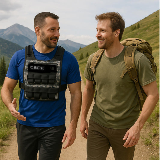 Man with weight vest and man with ruck sack
