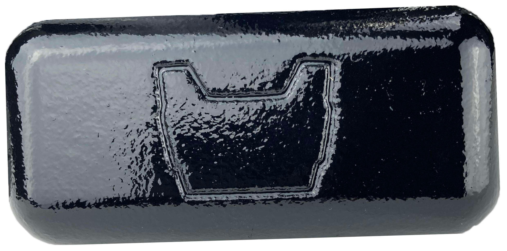 Black rectangular object with a central cutout on a gray background
