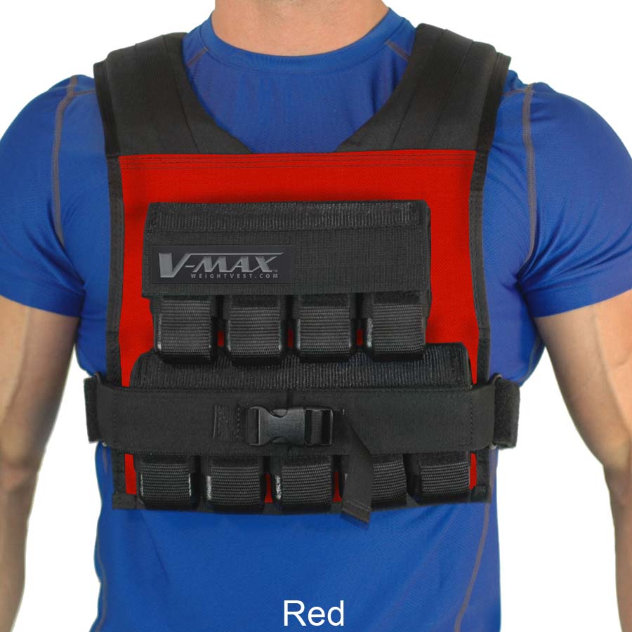 V-Max 45 lb adjustable weight vest in red –  made in USA weighted vest for strength training, CrossFit, firefighter CPAT, and tactical fitness.
