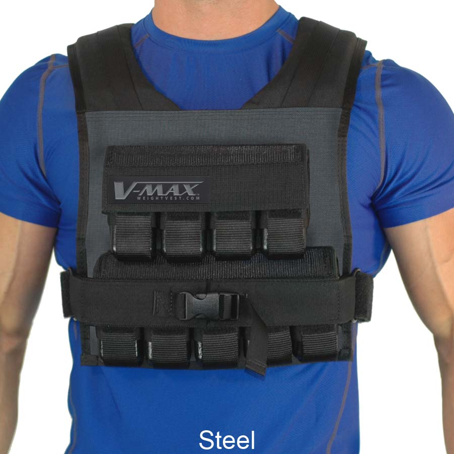 V-Max 45 lb adjustable weight vest in steel –  made in USA weighted vest for strength training, CrossFit, firefighter CPAT, and tactical fitness.