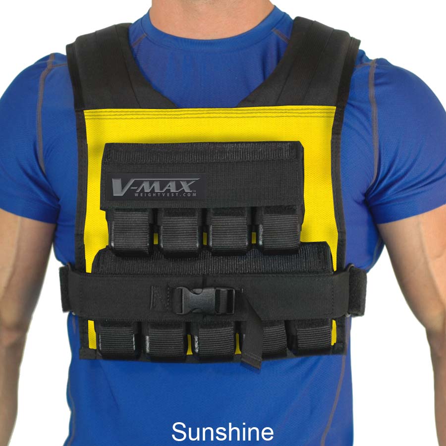 V-Max 45 lb adjustable weight vest in yellow –  made in USA weighted vest for strength training, CrossFit, firefighter CPAT, and tactical fitness.