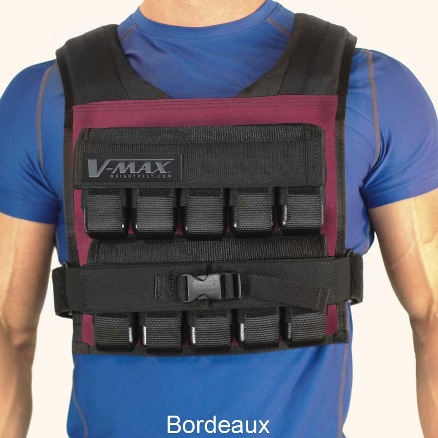 V-Max 50 lb adjustable weight vest in bordeaux –  made in USA weighted vest for strength training, CrossFit, firefighter CPAT, and tactical fitness.