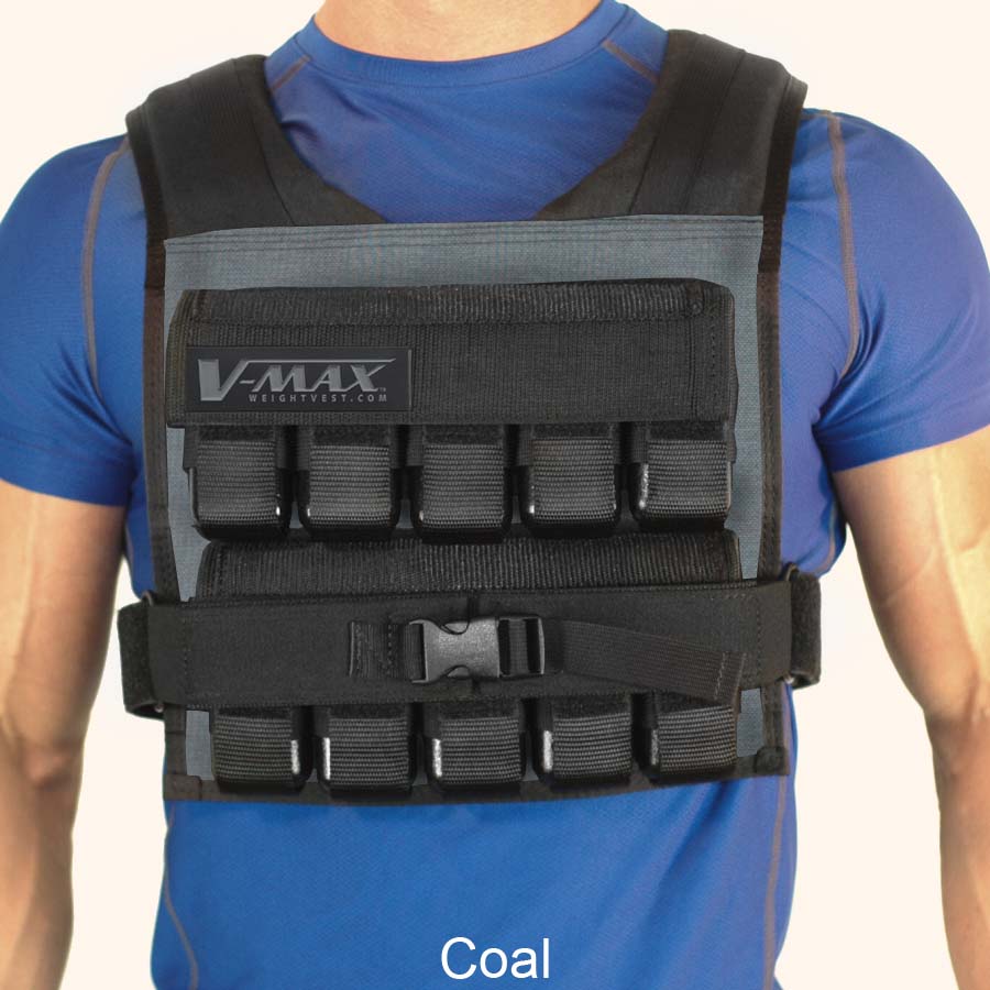 V-Max 50 lb adjustable weight vest in coal –  made in USA weighted vest for strength training, CrossFit, firefighter CPAT, and tactical fitness.