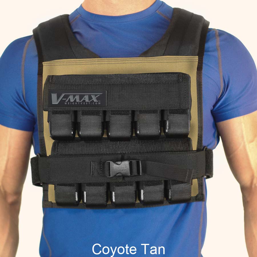 V-Max 50 lb adjustable weight vest in tan –  made in USA weighted vest for strength training, CrossFit, firefighter CPAT, and tactical fitness.
