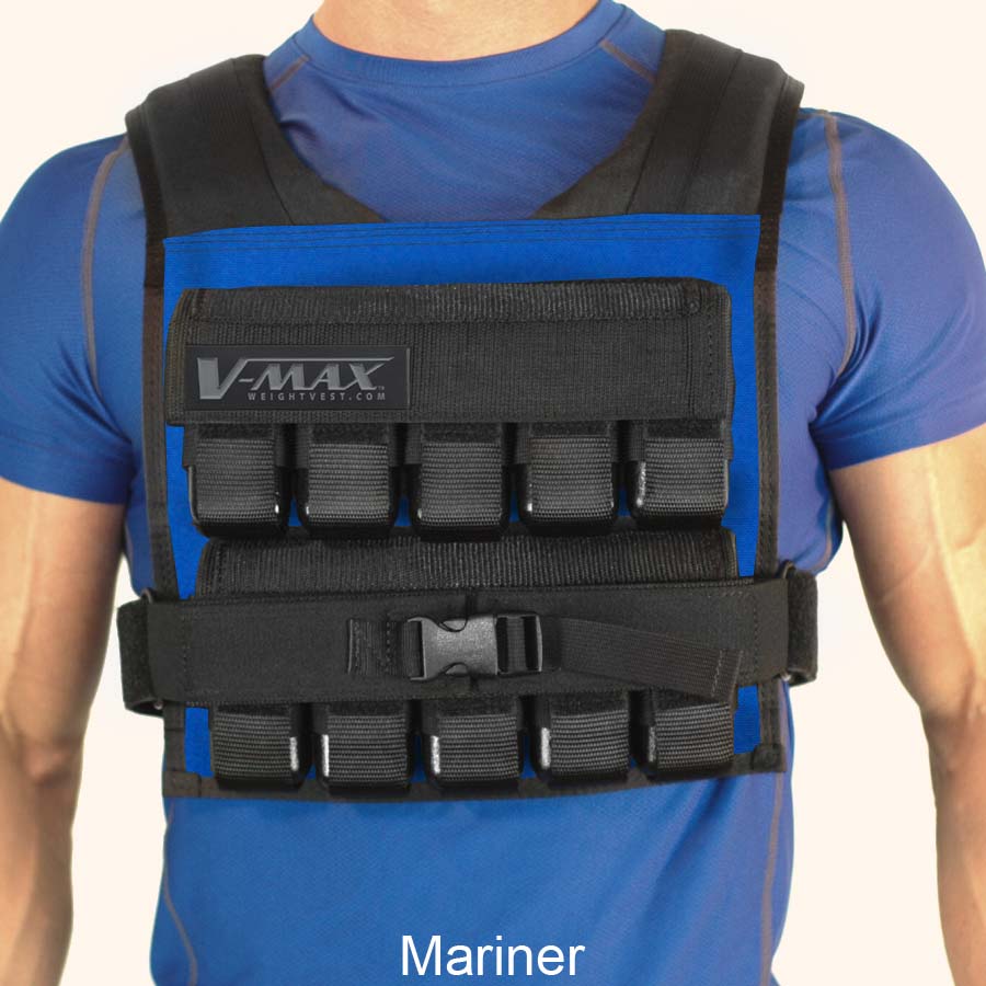 V-Max 50 lb adjustable weight vest in mariner –  made in USA weighted vest for strength training, CrossFit, firefighter CPAT, and tactical fitness.