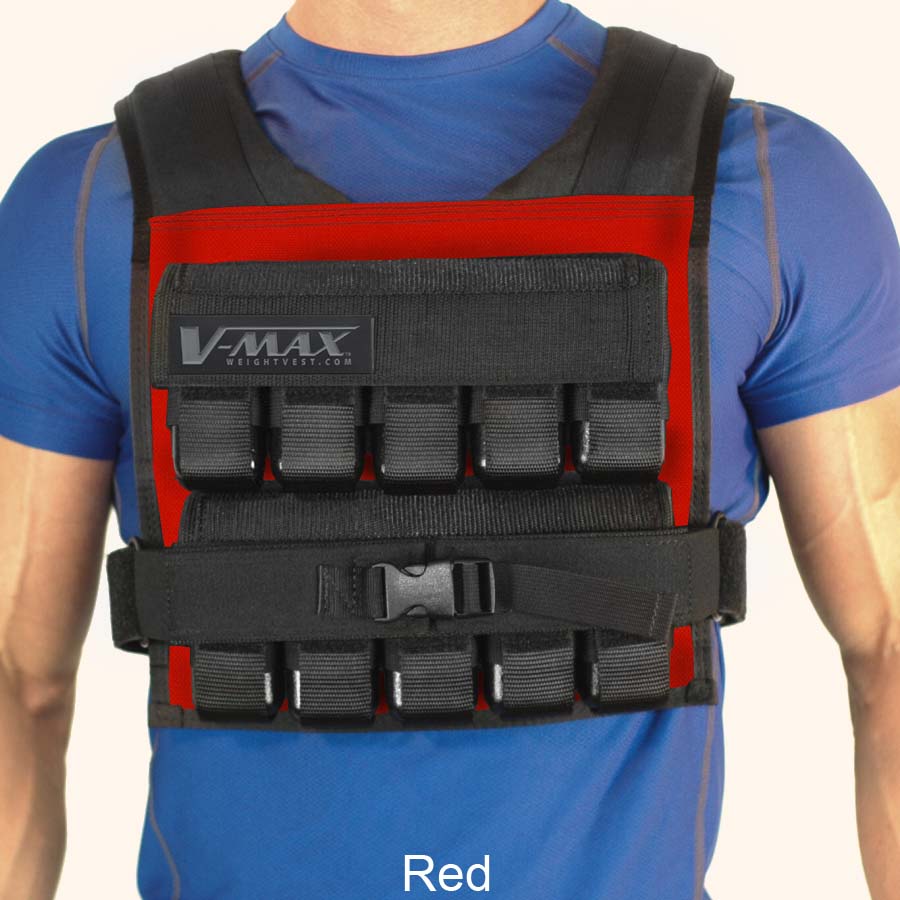 V-Max 50 lb adjustable weight vest in red –  made in USA weighted vest for strength training, CrossFit, firefighter CPAT, and tactical fitness.