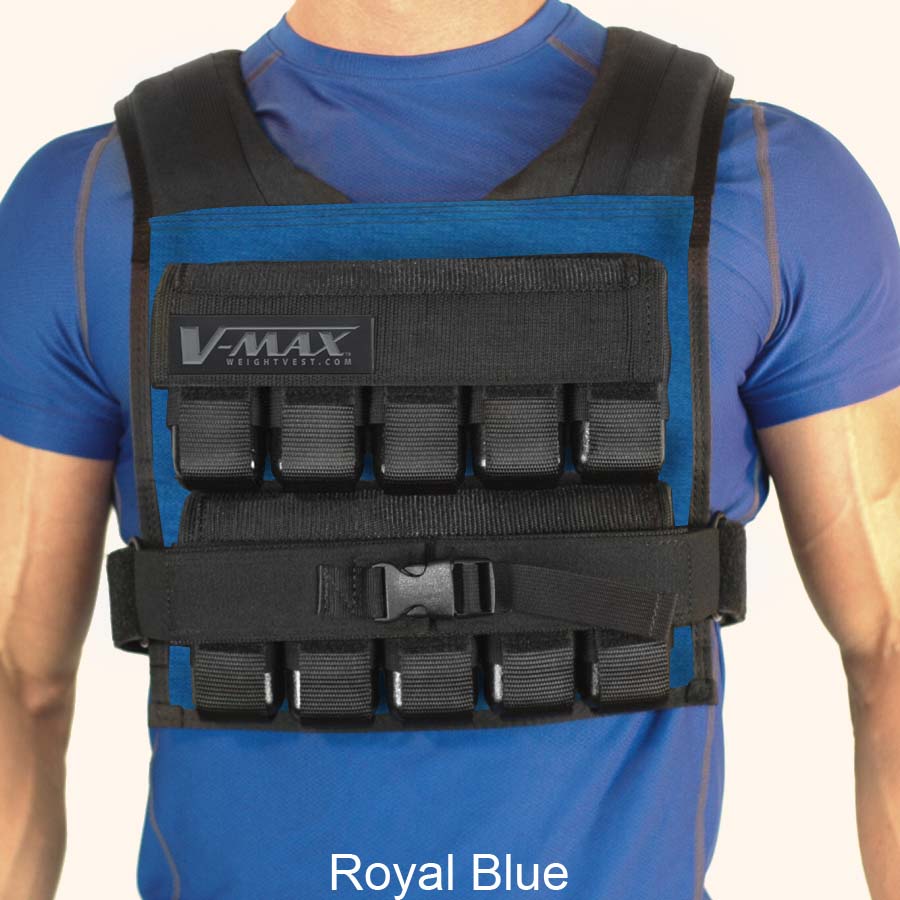 V-Max 50 lb adjustable weight vest in royal blue –  made in USA weighted vest for strength training, CrossFit, firefighter CPAT, and tactical fitness.
