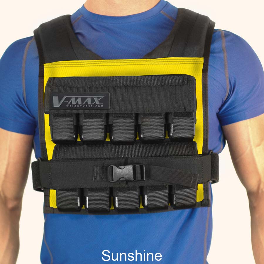 V-Max 50 lb adjustable weight vest in yellow –  made in USA weighted vest for strength training, CrossFit, firefighter CPAT, and tactical fitness.