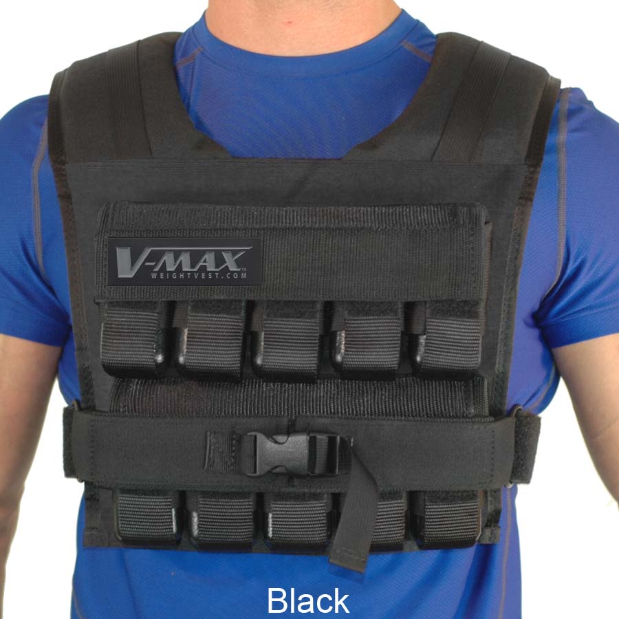 V-Max 50 lb adjustable weight vest in black –  made in USA weighted vest for strength training, CrossFit, firefighter CPAT, and tactical fitness.
