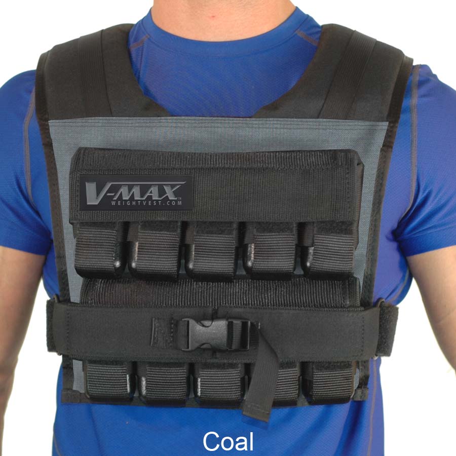 V-Max 50 lb adjustable weight vest in coal –  made in USA weighted vest for strength training, CrossFit, firefighter CPAT, and tactical fitness.