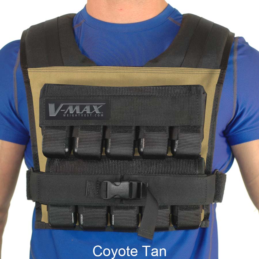 V-Max 50 lb adjustable weight vest in tan –  made in USA weighted vest for strength training, CrossFit, firefighter CPAT, and tactical fitness.