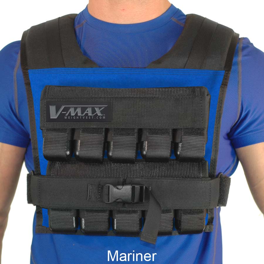 V-Max 50 lb adjustable weight vest in mariner –  made in USA weighted vest for strength training, CrossFit, firefighter CPAT, and tactical fitness.