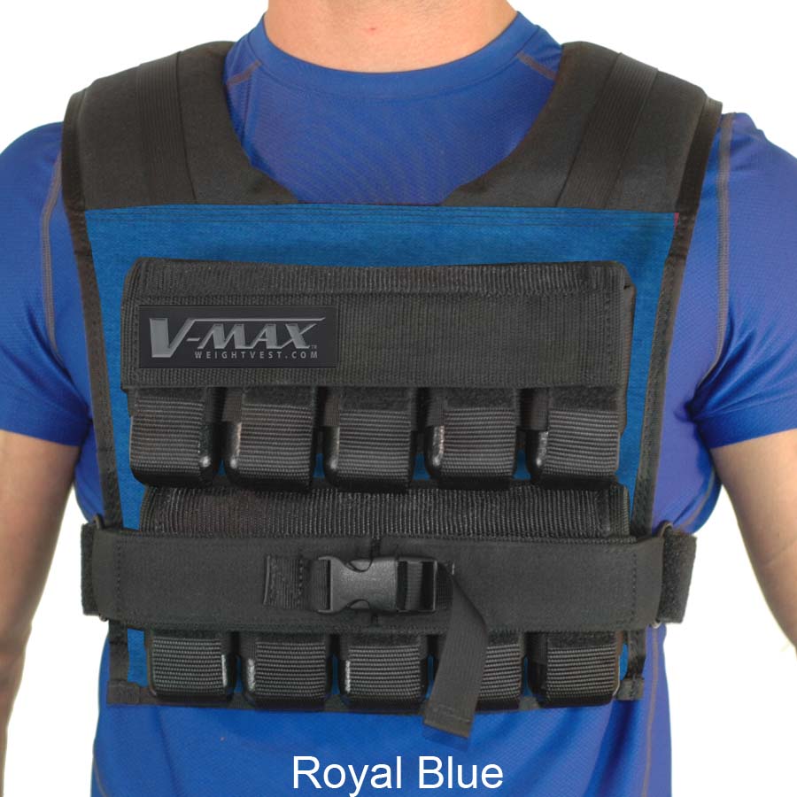 V-Max 50 lb adjustable weight vest in royal blue –  made in USA weighted vest for strength training, CrossFit, firefighter CPAT, and tactical fitness.