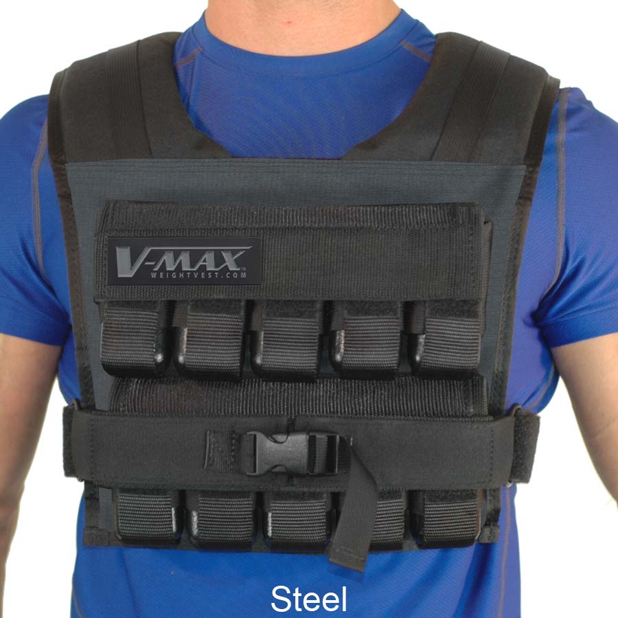 V-Max 50 lb adjustable weight vest in steel –  made in USA weighted vest for strength training, CrossFit, firefighter CPAT, and tactical fitness.
