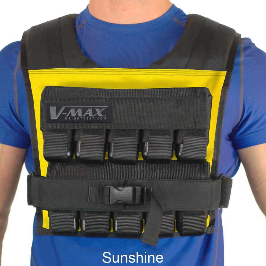 V-Max 50 lb adjustable weight vest in yellow –  made in USA weighted vest for strength training, CrossFit, firefighter CPAT, and tactical fitness.