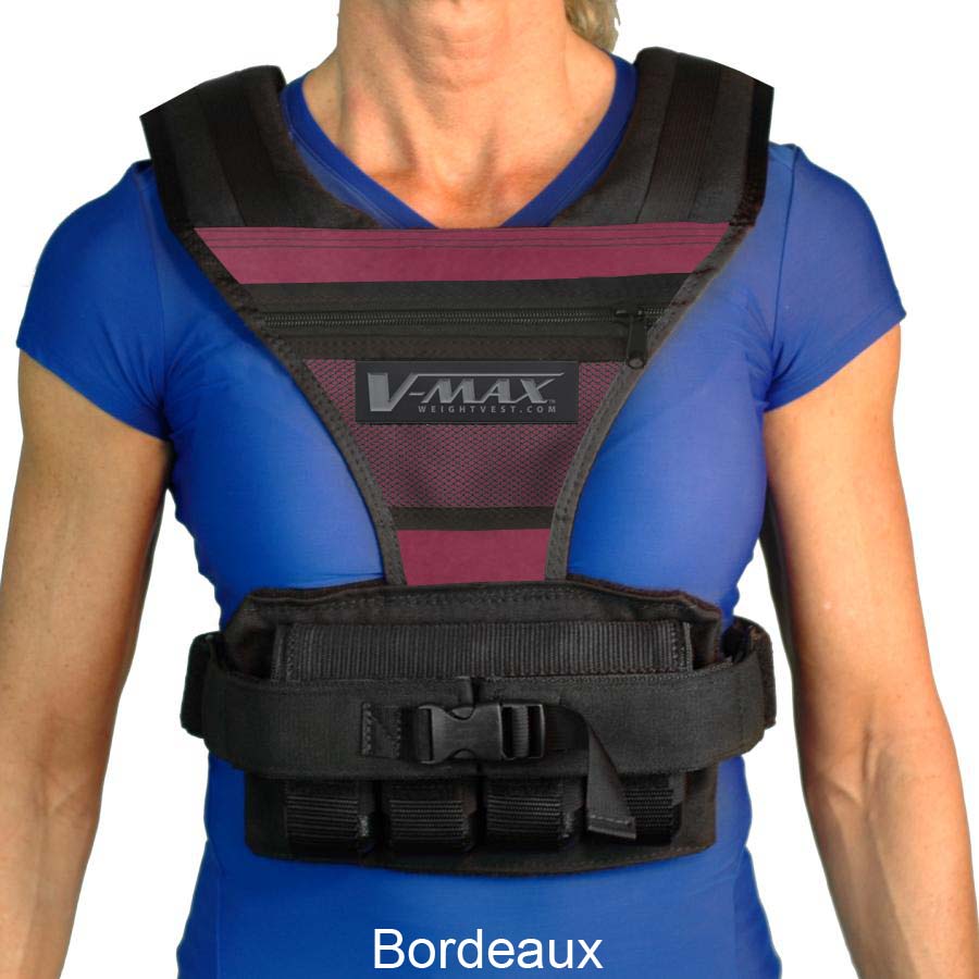 Person wearing a V-MAX weight vest in Tan color on a white background