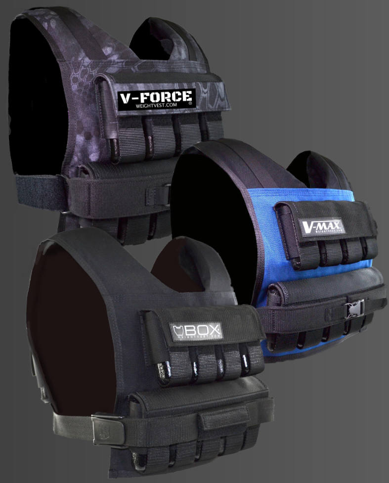 V-Force tactical vest with blue accents on a gray background