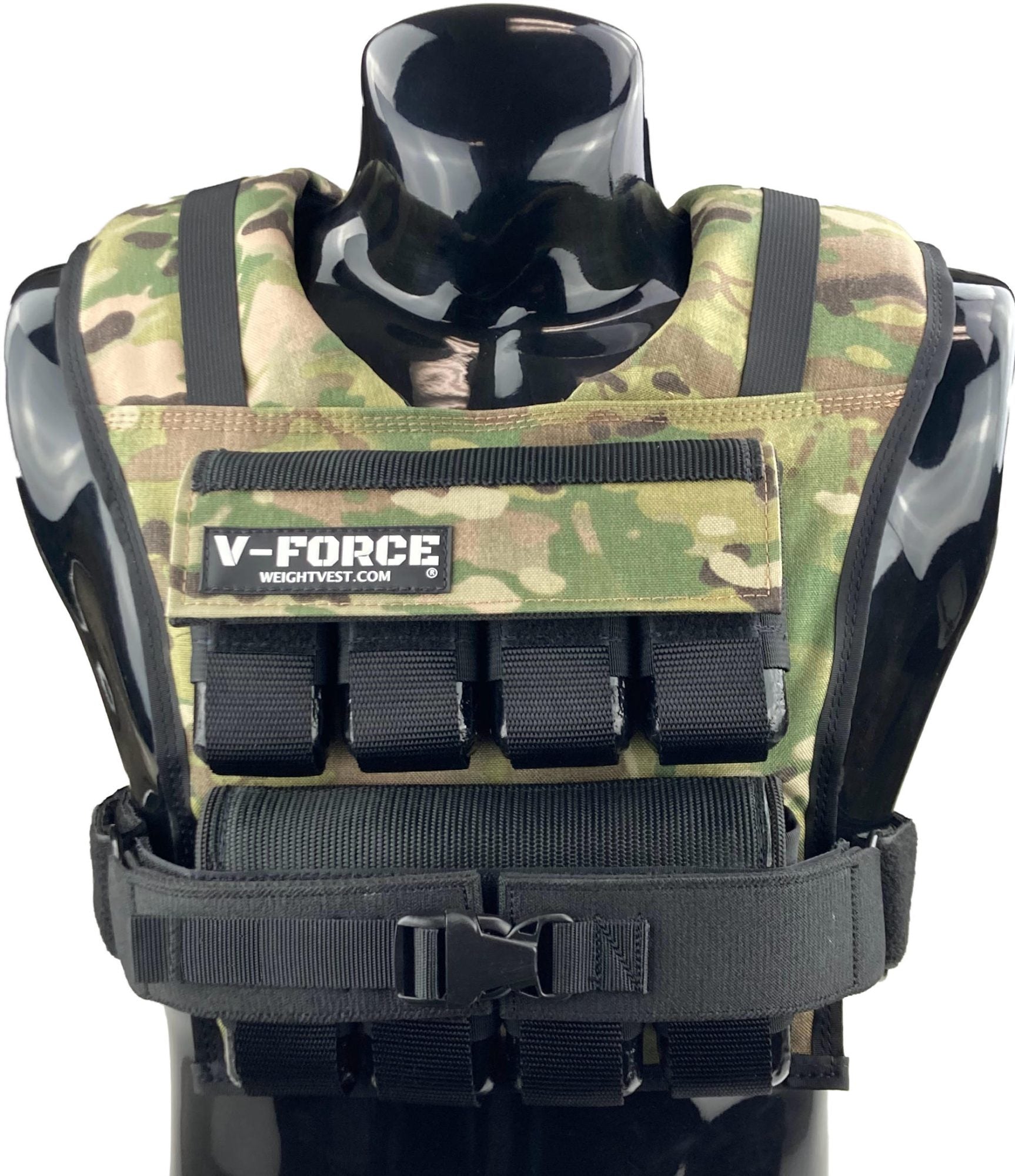 V-Force 80 lb. Black Multicam Camo Weight Vest with Adjustable Straps – Heavy-Duty Tactical Fitness Gear from WeightVest.com